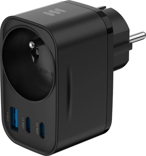 Retlux GaN hálózati adapter USB-töltéssel és aljzattal