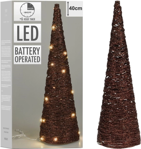 Barna, kúp alakú világító karácsonyfa, 20 LED, 36,5 cm