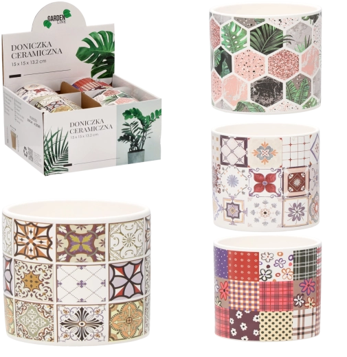 Kerámia kaspó 15 × 15 × 13,2 cm – mintás mix