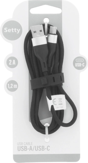 Setty USB-A – USB-C kábel 1,2 m, 2 A, fekete