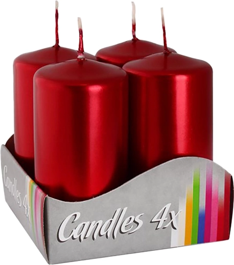 Adventi gyertyák, metál vörös, 80 × 40 mm, fényes (4 db)