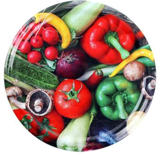 Zöldségmintás befőttesüveg-tetők, 82 mm, 10 db