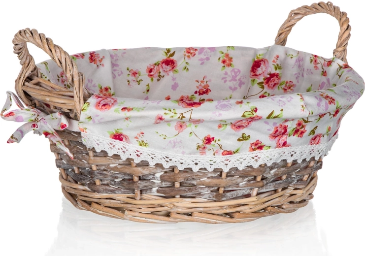 Fonott, kerek ROSES kosár textilbetéttel 30 × 12 cm, fülekkel