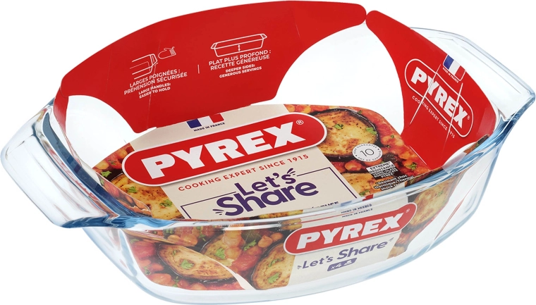 Ovális hőálló tál boroszilikát üvegből PYREX 30 × 21 cm
