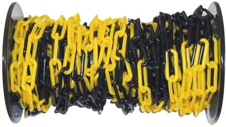 Műanyag figyelmeztető lánc fekete–sárga 25 m