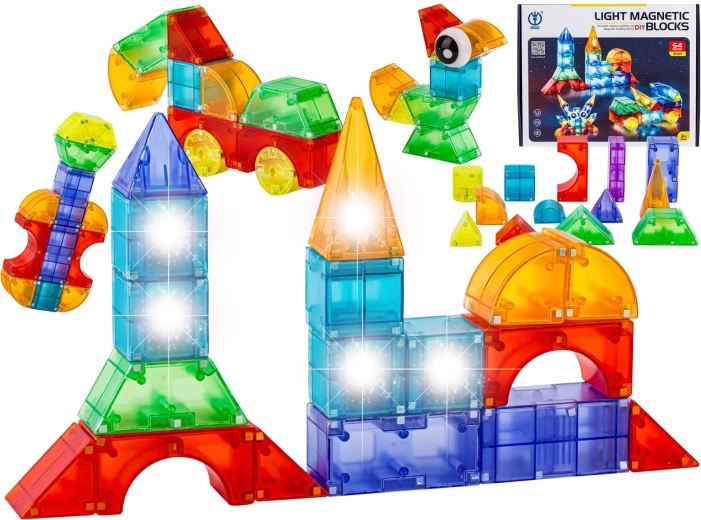 3D mágneses világító építőelemek – 64 darab