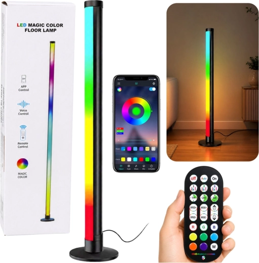 RGB LED sarok állólámpa 90 cm zenei móddal, alkalmazással és távirányítóval