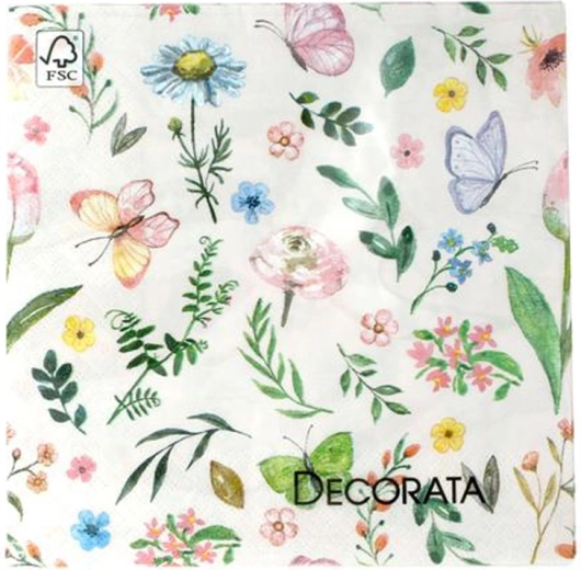 3 rétegű papírszalvéta tavaszi virágokkal és pillangókkal 33 × 33 cm