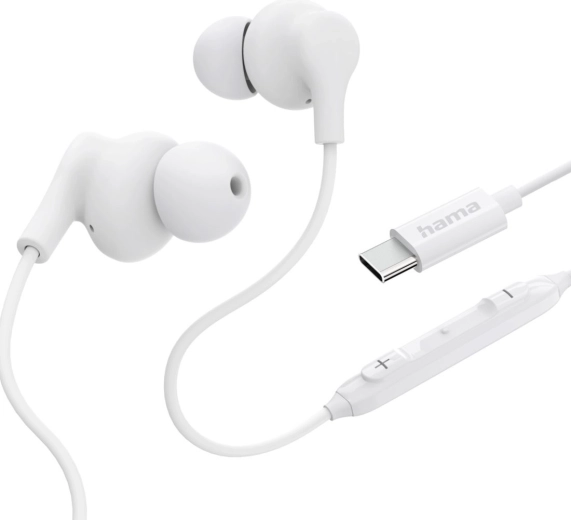 Hama Curly vezetékes fülbe dugható USB‑C fülhallgató, fehér