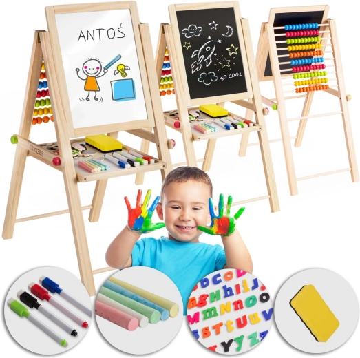 Összecsukható mágneses és krétás tábla gyerekeknek Ricokids számlálóval