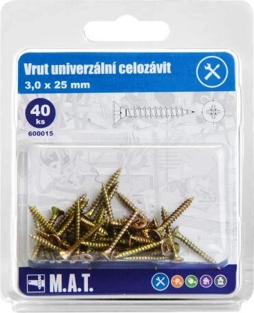 Univerzális, teljes menetes facsavarok 3,0 × 25 mm, horganyzott, 40 db