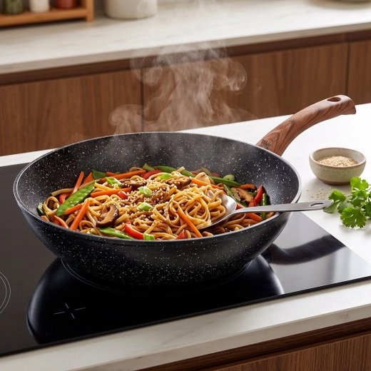 Mély wok forma ázsiai ételekhez, tésztákhoz és pároláshoz