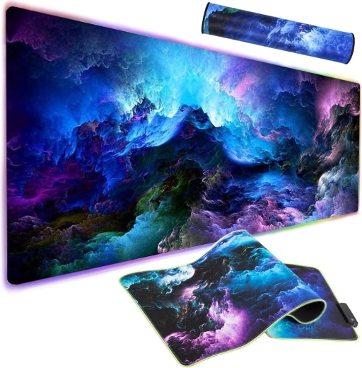 Háttérvilágítással rendelkező LED RGB XXL gamer egérpad 90x40 cm