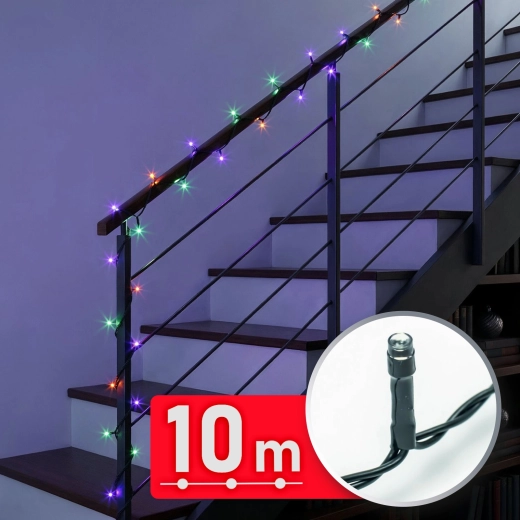 Színes LED fényfüzér 10 m, 200 LED, zöld kábel