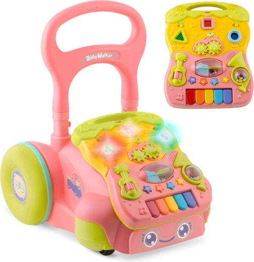 RICOKIDS 2 az 1-ben járássegítő zenével és levehető panellel, rózsaszín