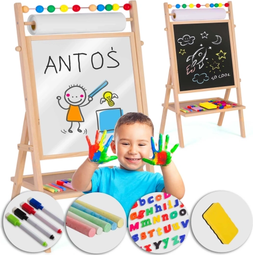 RICOKIDS gyerek forgatható mágneses és krétás tábla papírtekercssel
