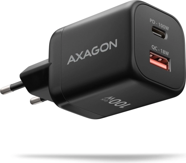AXAGON GaN 100 W-os hálózati töltő két USB-C és USB-A porttal
