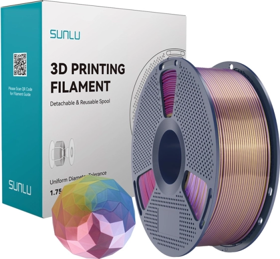 Sunlu PLA+ Silk négy színű filament kék–lila–piros–arany