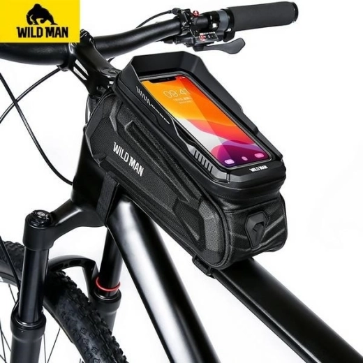 WildMan XT5 kerékpár váztáska telefontartóval, fekete