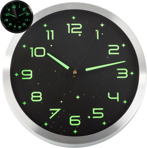Fluoreszkáló falióra 25 cm világító számokkal és csillagokkal