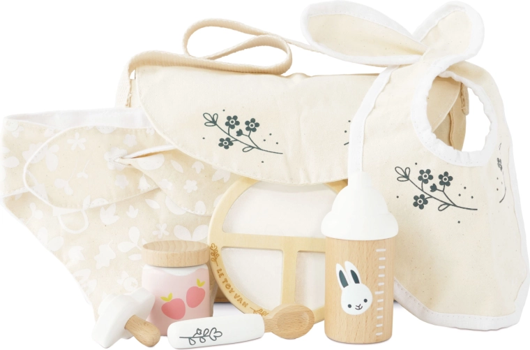 Le Toy Van fa etetőszett babákhoz táskában
