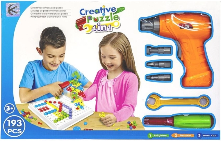 Építő puzzle szerszámkészlettel – 193 darab