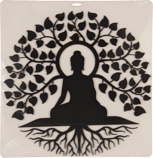 Fa faldekoráció Buddha és az élet fája fekete 35 × 35 cm