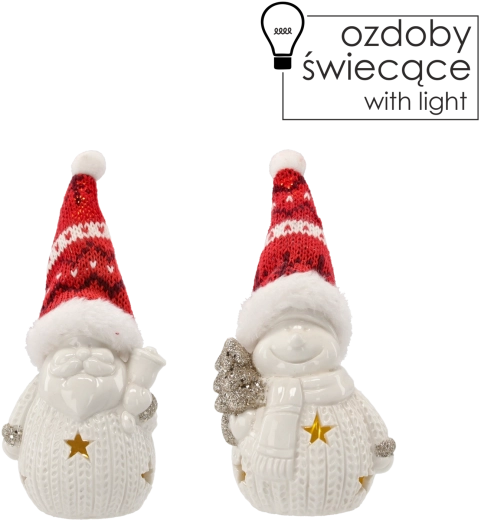 Karácsonyi LED-figura, Mikulás vagy hóember, 14 cm – 1 darab