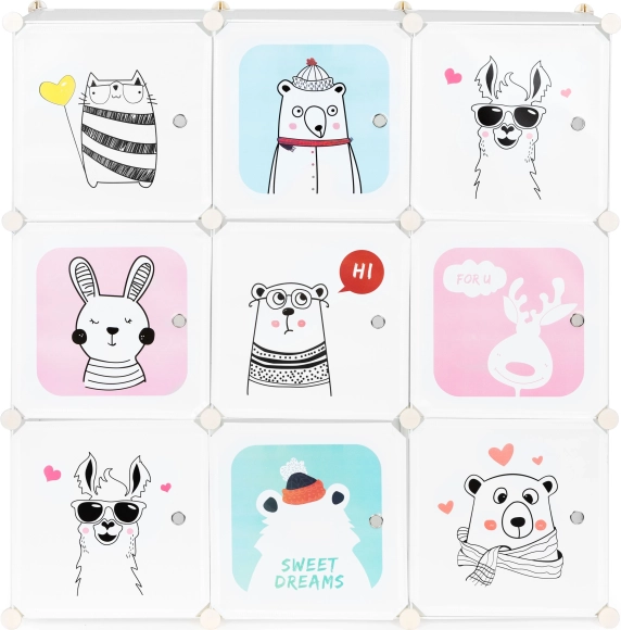 gyerek moduláris szekrény 9 ajtóval, állatmintákkal, modernhome