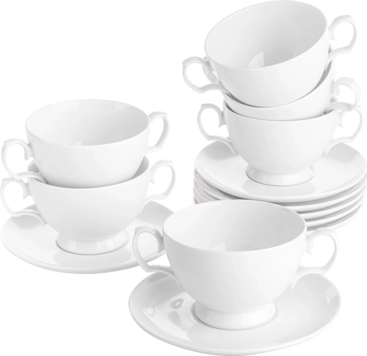 MariaPaula klasyka fehér porcelán levescsésze szett 350 ml, csészealjjal
