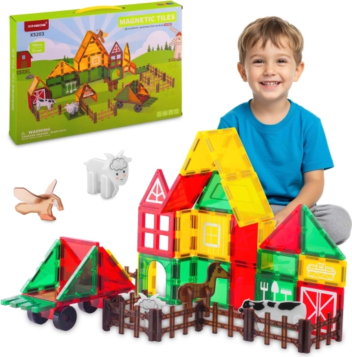 Ricokids mágneses építőjáték farm állatokkal, 76 darab