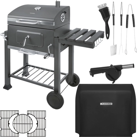 Magasságában állítható tűztér és rozsdamentes szénvályú