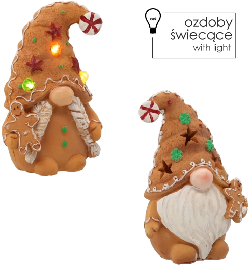 Karácsonyi figura mézeskalács törpe LED-del, vegyes minták 11 × 7 × 16 cm – 1 db