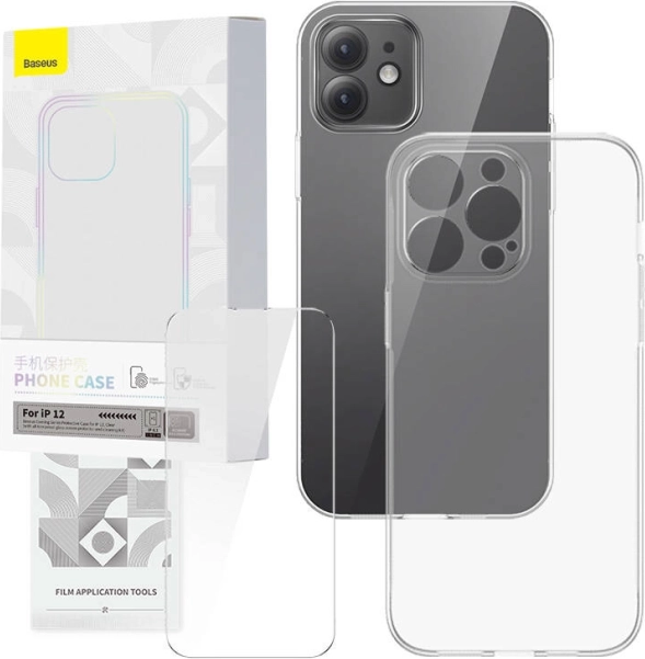 Átlátszó tok és edzett üveg BASEUS CORNING iPhone 12-höz