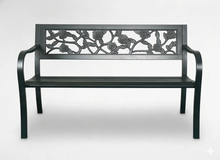 Kerti fém pad rózsa motívummal, 125 × 53 × 77 cm