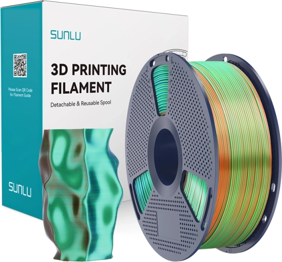 Sunlu PLA+ Silk háromszínű 3D nyomtató filament narancs/kék/zöld