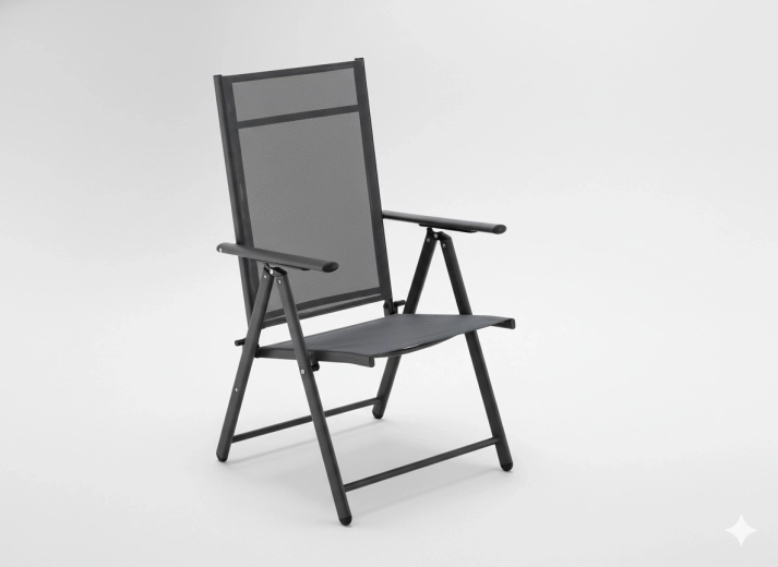 Összecsukható acél kerti szék, szürke, 66 × 53 × 107 cm