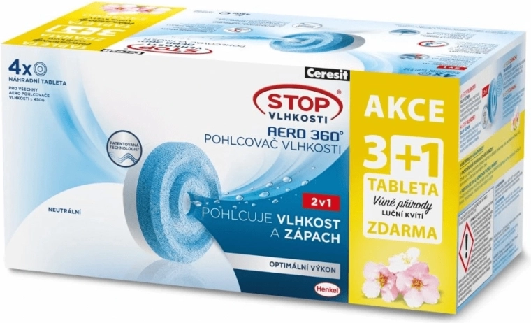 Ceresit Stop nedvesség AERO 360° póttabletták 2 az 1-ben, 3× semleges + 1× mezei virágok