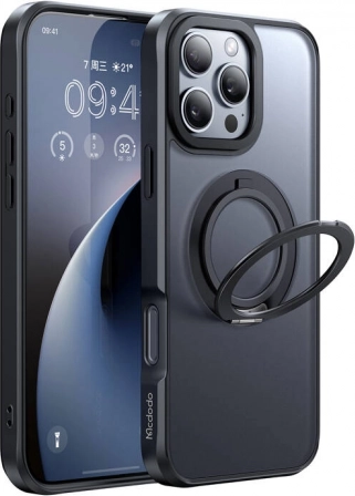 Mágneses tok gyűrűs állvánnyal iPhone 16 Pro-hoz (fekete) McDodo