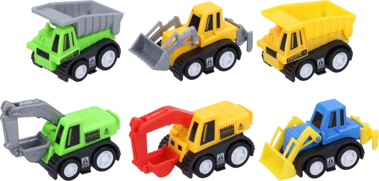 Visszahúzós építőjárművek 6 db, 6 cm