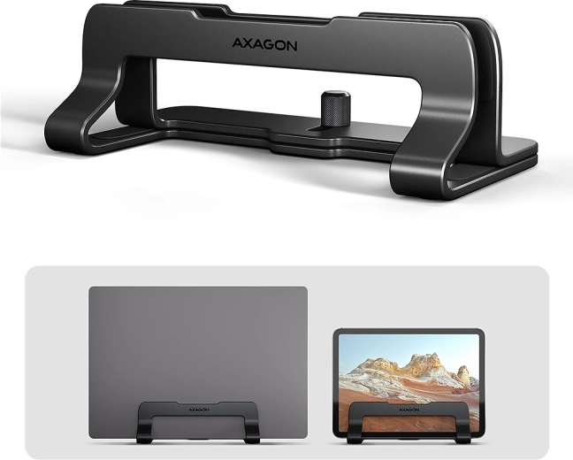 AXAGON STND-VB alumínium függőleges notebookállvány 10–17,3", fekete