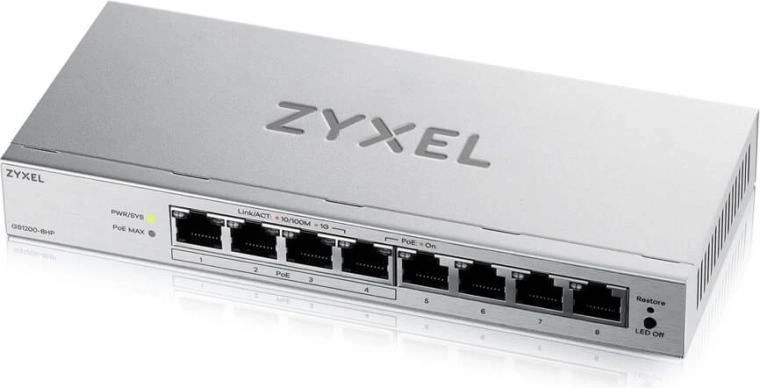 Zyxel GS1200-8HPv3 – 8 portos gigabites PoE kapcsoló webes felügyelettel