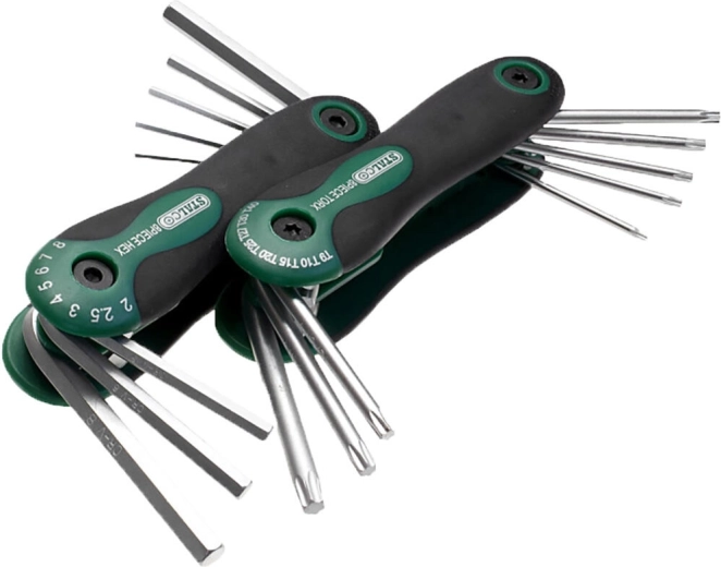 TORX és imbusz (HEX) kulcskészlet T9–T40, HEX 2–8 mm, 2×8 darab, STALCO