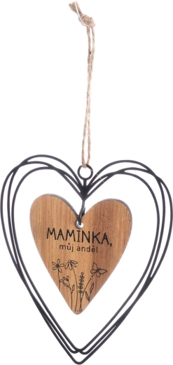 Függő szív „Anyuka” fából és fémből, barna