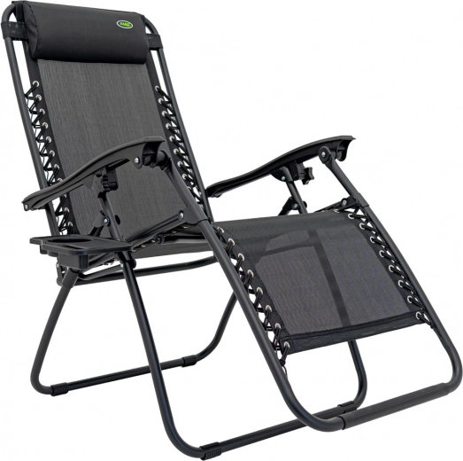 Kerti és strandolós állítható napozóágy italtartóval – fekete