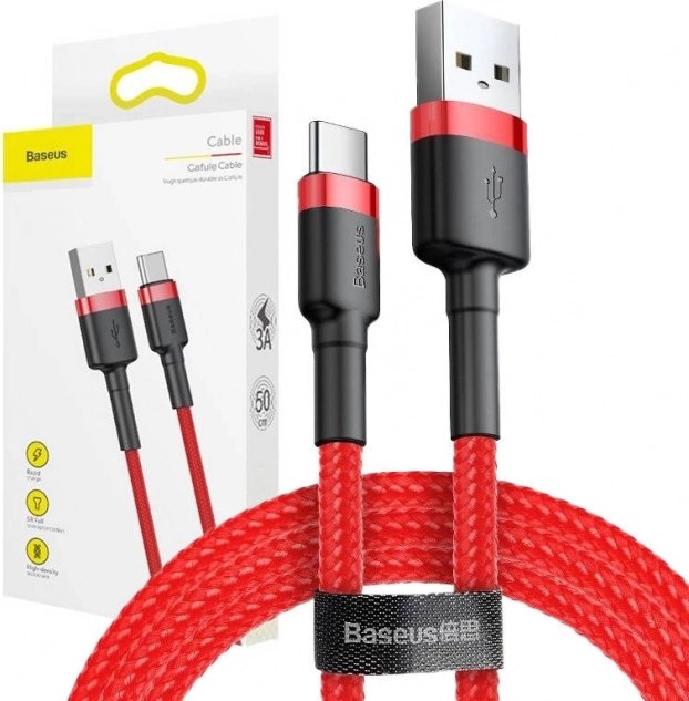 Baseus Cafule USB‑C kábel 3 m, 2 A – piros