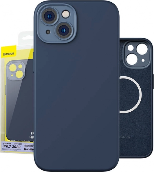 Mágneses tok és edzett üvegkészlet iPhone 14 Plus-hoz - Baseus Liquid Silica kék