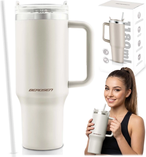 Berdsen termoszbögre szívószállal 1180 ml, krémszínű