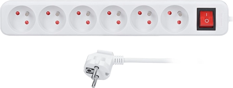 Solight hosszabbító kábel 5 m, 6 aljzattal és kapcsolóval 16 A / 3680 W, fehér - 1 db