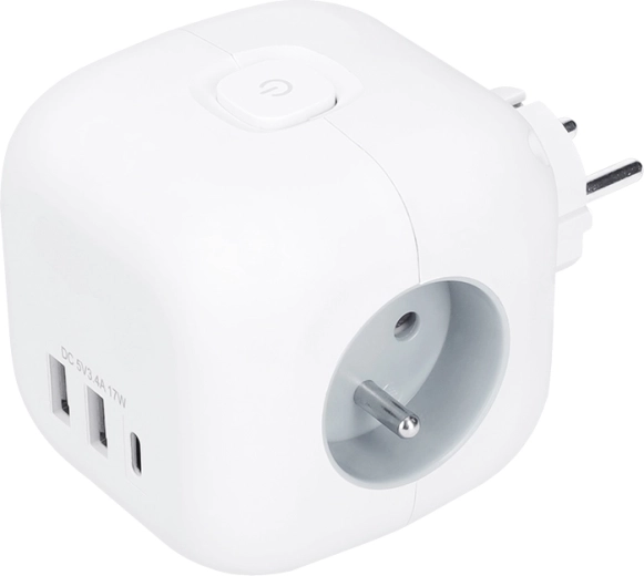 Solight kocka elosztó, 3 aljzat 230 V + USB-A/USB-C, fehér